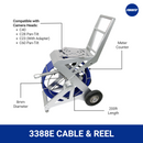 3388E cable reel with 8mm diameter and 200ft length, equipped with meter counter. Compatible with C40, C28 Pan-Tilt, C60 Pan-Tilt, and C23 camera heads (with adapter).
