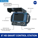 8-inch HD control station with handheld design, anti-glare visor, WiFi function, USB & SD card recording, and voice mic. Not compatible with standard systems