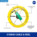 Forbest 3188HD yellow fiberglass inspection reel with 5.2mm diameter, meter counter, and up to 130ft length, compatible with C23HD camera head.