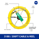 200-foot yellow 3188 cable reel with 4mm diameter, meter counter, and compatibility with camera heads C16 and C23.