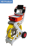 Industrial inspection camera system with red toolbox and yellow cable on a white background