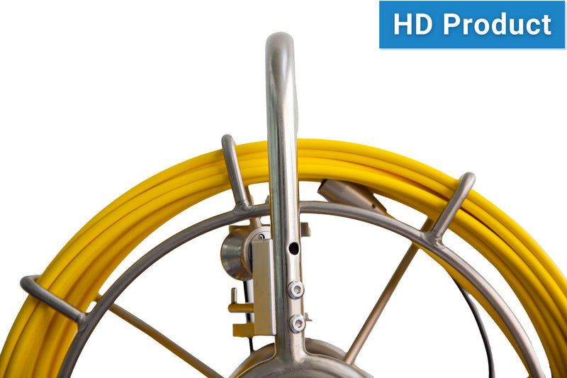 Pipe inspection yellow cable on a white background