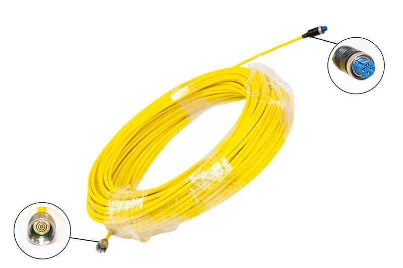 Yellow cable with connectors on a white background