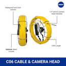 C06 camera system featuring a 6mm diameter waterproof colour camera head and 100ft cable, with optional meter counter