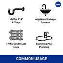 Uses for the C16 camera head: 2 to 4-inch P-traps, appliance drainage systems, HVAC condensate lines, and swimming pool plumbing