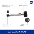 C23 waterproof, colour camera head with 23mm diameter, built-in LED lights, optional 512Hz Sonde transmitter, and optional self-leveling.