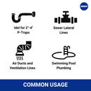 Common applications for the C23 camera: 2 to 4-inch P-traps, sewer lateral lines, air ducts and ventilation lines, and pool plumbing