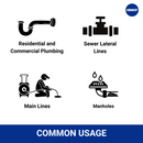 Pan-tilt camera usage scenarios: residential and commercial plumbing, sewer lateral lines, main lines, and manholes