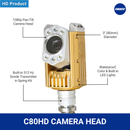 C80HD camera head with 80mm diameter, 1080p HD pan-tilt functionality, waterproof and colour imaging, built-in LED lights, and 512Hz Sonde transmitter in spring kit