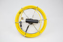 A yellow coiled fiberglass cable with a black handle and metal connectors, encased in a heavy duty waterproof case.