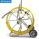 Pipe Inspection Cable reel with yellow cable and camera head C40 HD on a stand against a white background