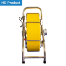 Yellow sewer cable & reel with metal frame on a white background, labeled 'HD Product'.