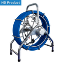 Blue sewer cable & reel with metal frame on a white background, labeled 'HD Product'.