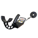 Black metal detector with circular dial on a white background