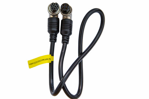 Black cable with connectors on a white background