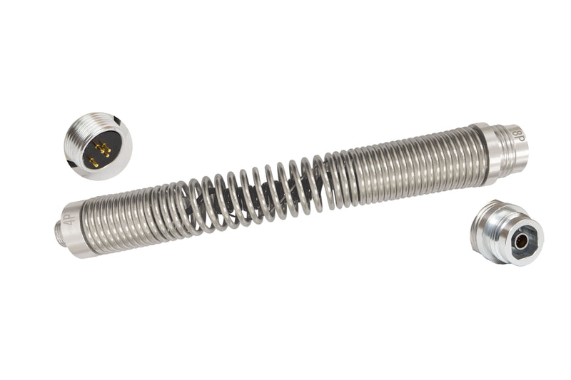 A stainless steel detachable spring kit laid out on a white background.