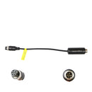 A voltage booster cable with a black connector on one end and a green connector on the other, along with a metallic connector displayed separately.