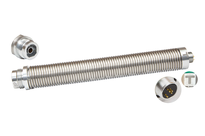 A stainless steel detachable spring kit laid out on a white background.