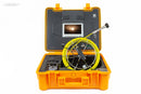 Compact sewer inspection camera system with monitor and yellow push cable, ideal for residential drain inspections.